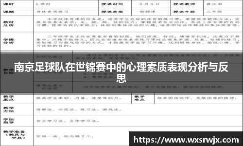 南京足球队在世锦赛中的心理素质表现分析与反思